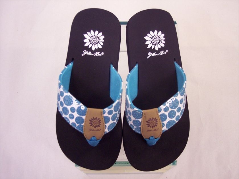 Yellow Box Flip Flops Folklore Turquoise Blue Polka Dot  