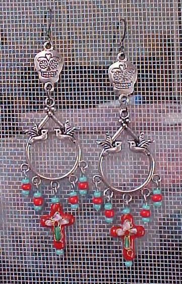 FESTIVAL Day of the Dead Earrings Sugar Skull DELUXE StEaMPunK Jewelry 