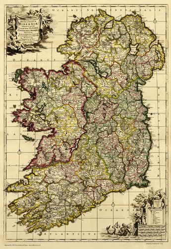 Map of Ireland   by Frederik de Wit, 1710   Large Reprint  