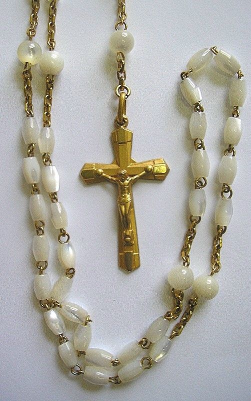 ART DECO ROSARY FRENCH PLAQUE DOR 59 MOP BEADS  