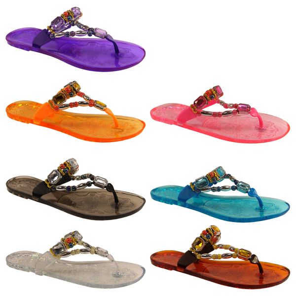 WOMENS FLIP FLOPS SANDALS TOE POSTS JELLY LADIES 3 8  