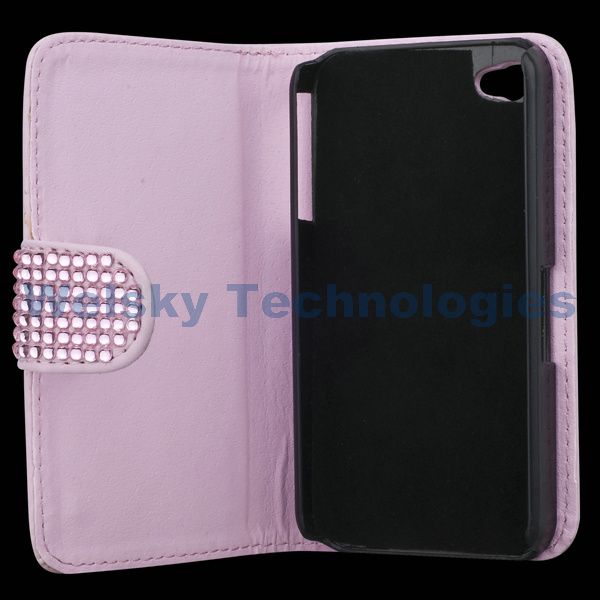 Leather Bling Rhinestone Hello kitty Case Guard Pouch For iPhone 4S 4G 