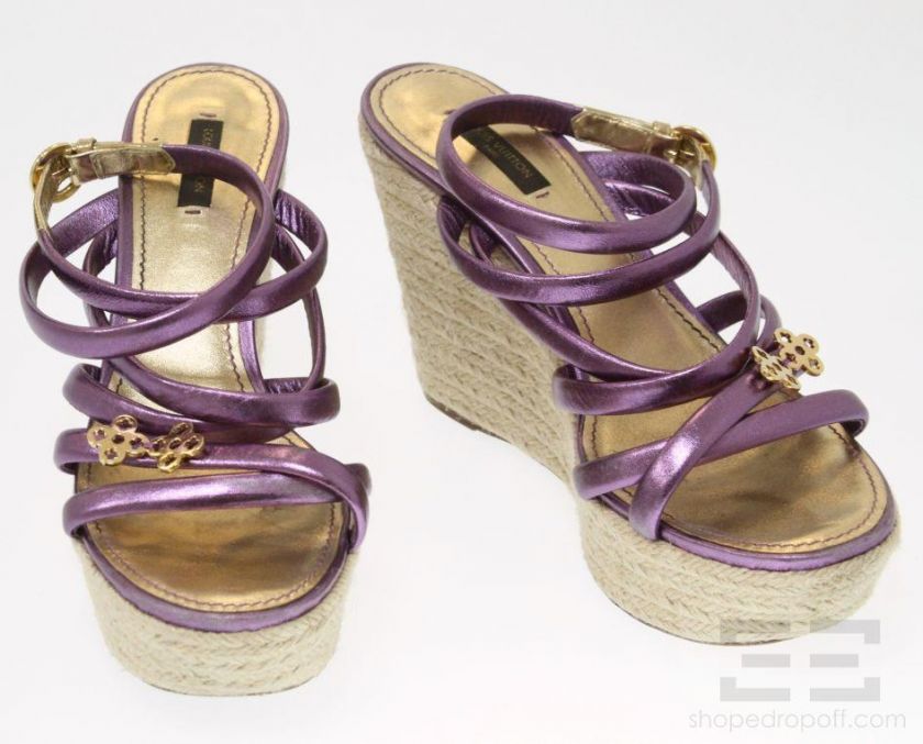Louis Vuitton Purple Strappy Espadrille Wedge Heels 41  