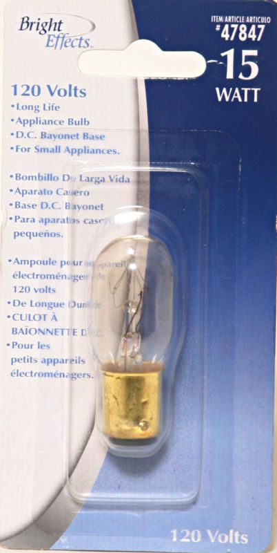 Appliance Sewing Vacuum Light Bulb D.C. 15W 120V Bayonet DC Base T7 15 