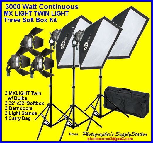 000W 3 Light Dual Bulb Lighting Kit fits ALL Cameras  