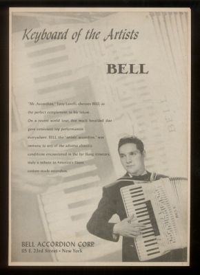 1953 Tony Lavelli photo Bell accordion print ad  