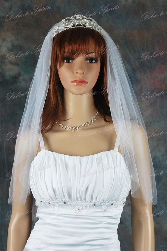 1T Ivory Shoulder Rhinestone Cut Edge Bridal Veil  