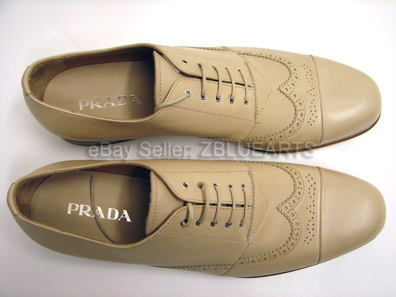 NWB PRADA Natural Mens Leather Sabbia Shoe10.5 $580  