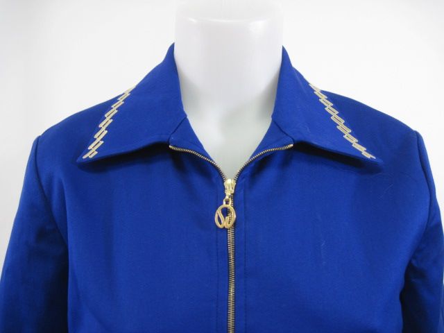 ST. JOHN SPORT Blue Gold Zip Up Blazer Jacket Sz S  