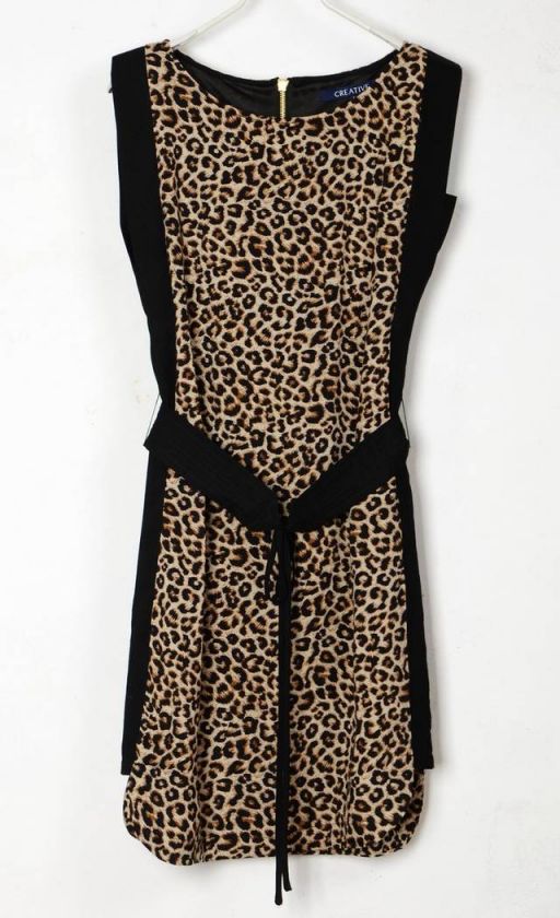 Sexy Womens Leopard Cotton Dress Cocktail Party Dresses Evening Dress 