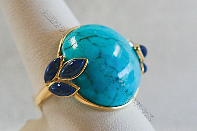 ACN♥ XLG ELEGANT 1 TURQUOISE & LAPIS 14k Yellow Gold RING Size 7 