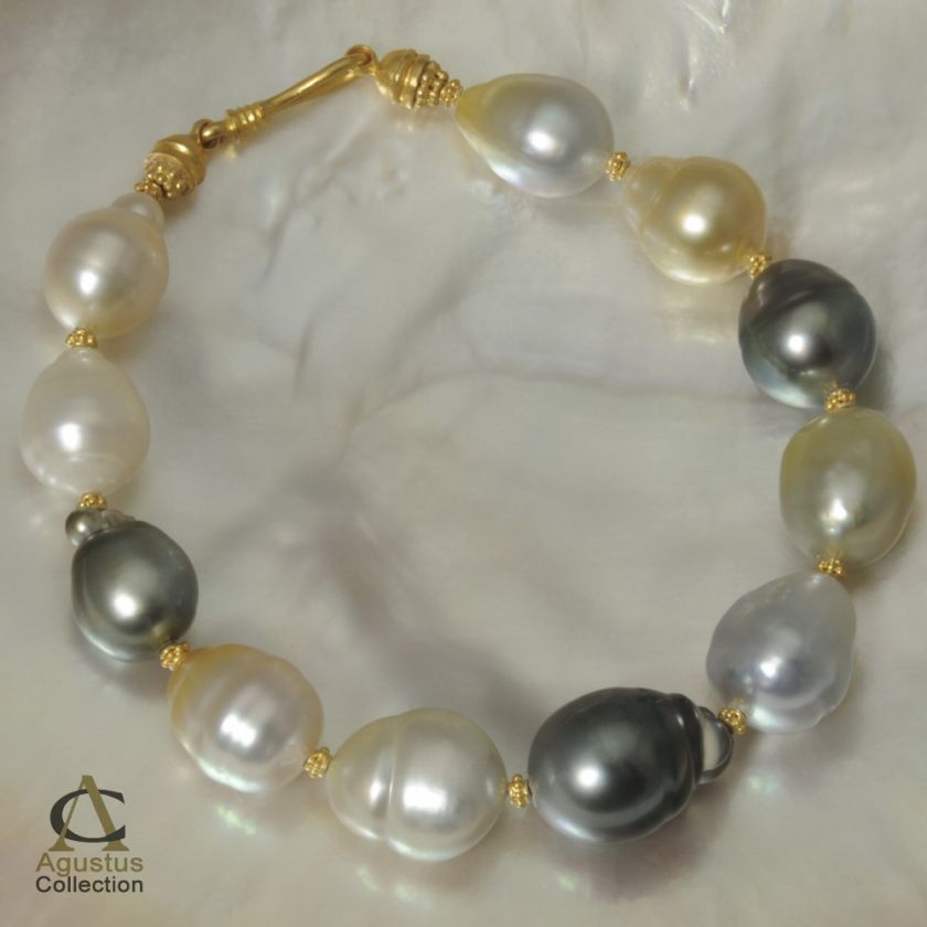 22K GOLD Multicolor SOUTH SEA & Tahitian PEARL BRACELET  