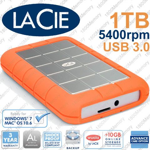 LaCie 1TB Rugged Mini HDD USB 3.0 2.0 Shock Proof HD  