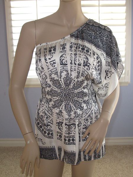 2b bebe RTI One Shoulder Rhinestone Top NWT~L~Only One~  