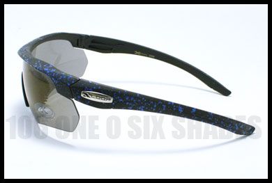 WRAP Around Sports Sunglasses Running Hiking BLACK and Blue (Rubber 