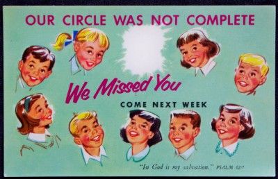 Vintage We Missed You Sunday School Postcard  