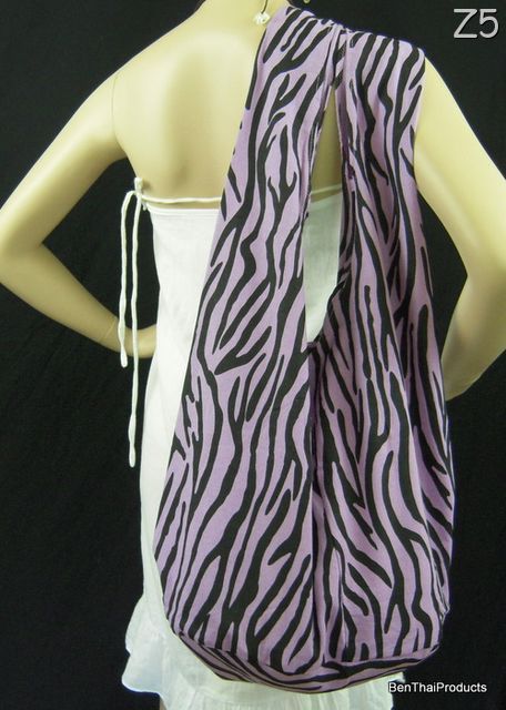 Zebra Hippie Hobo Sling Crossbody Bag Purse Messenger Lilac Top Zip XL 