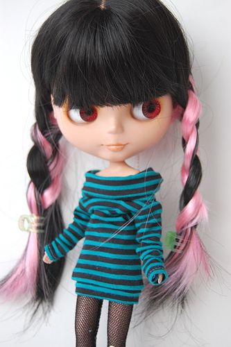 Black & Pink Punk Straight Hair Wig for 12 Blythe Doll  