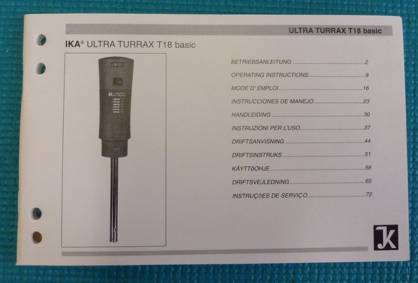   T18 Basic HOMOGENIZER; 230V; Eurpoean Plug, 50/60Hz, 6K 30K rpm  