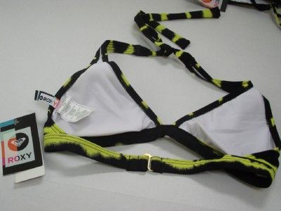 NEW ROXY BIKINI Swimsuit Black Yellow Halter top Tie Side Bottoms NWT 