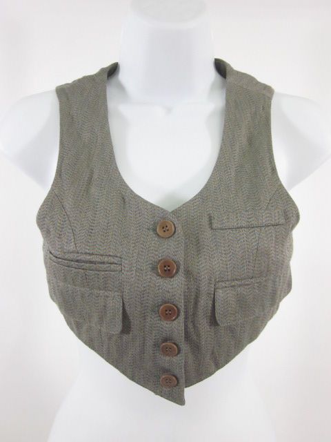 NEW ALARA Brown Blue Button Cropped Pocket Vest Top 4  