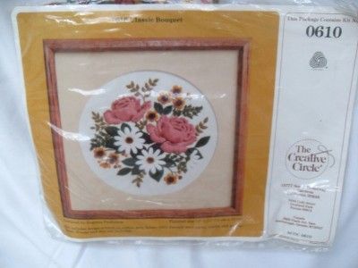 vtg 1982 ROSE DAISY PICTURE to embroider #0610 CREATIVE CIRCLE KIT 