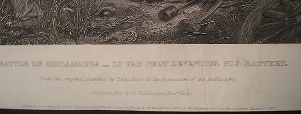 BATTLE OF CHICKAMAUGA 1864 LITHO FROM ORIGINAL PAINTING ~ CIVIL WAR 