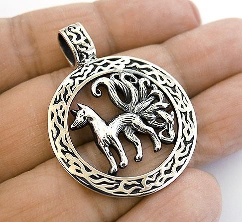 JAPANESE 9 NINE TAILED FOX 925 STERLING SILVER PENDANT  