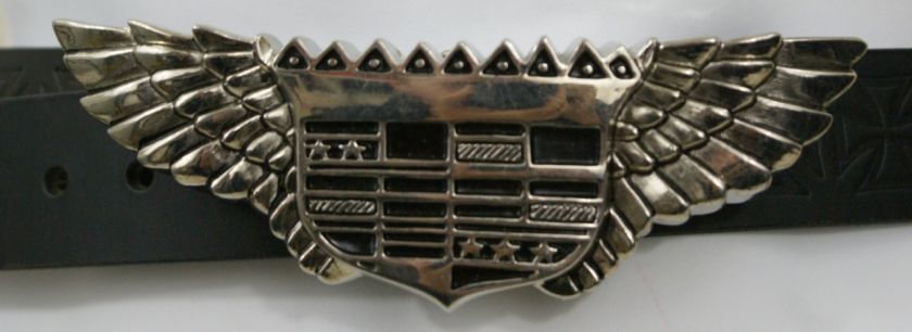   ROCK REBEL Punk Rock Belt Buckle CADDY Shield With Harley Wings  