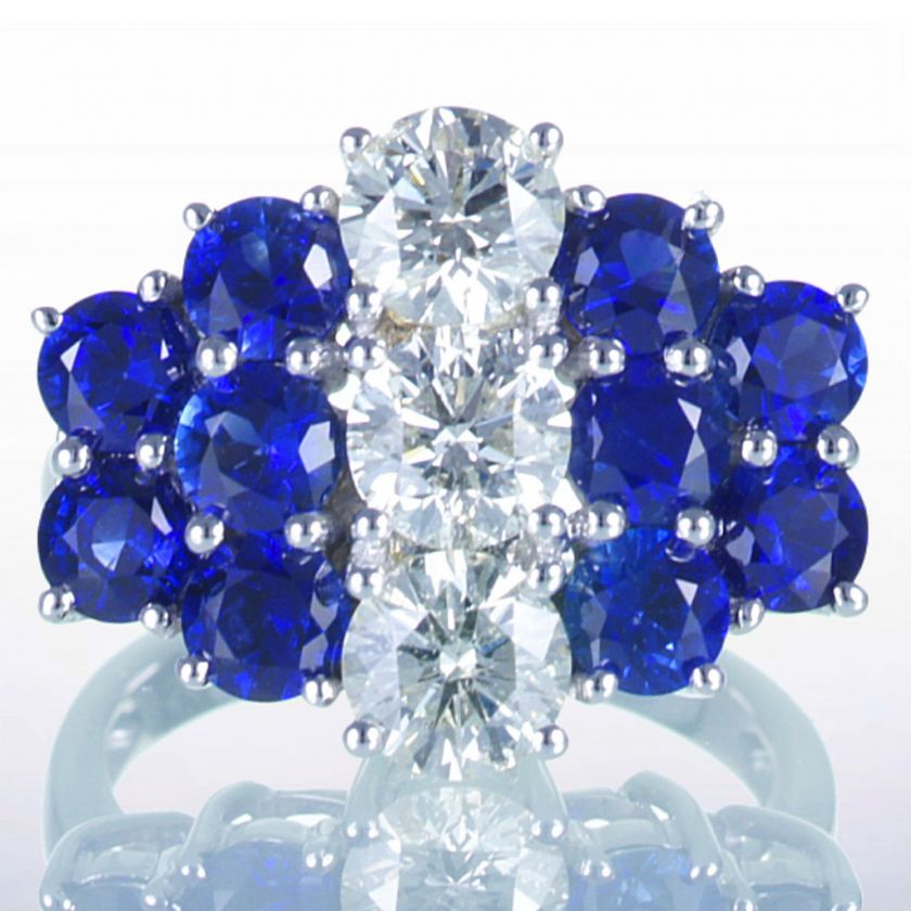 14K 5.32CT ANNIVERSARY DIAMOND CEYLON SAPPHIRE RING  