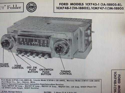 1951 52 FORD 1CF743 1, LINCOLN, MERCURY RADIO PHOTOFACT  