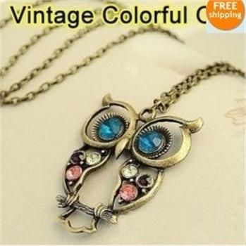 Vintage Colorful Cute Owl Carved Hollow Chain Necklace x150 great gift 