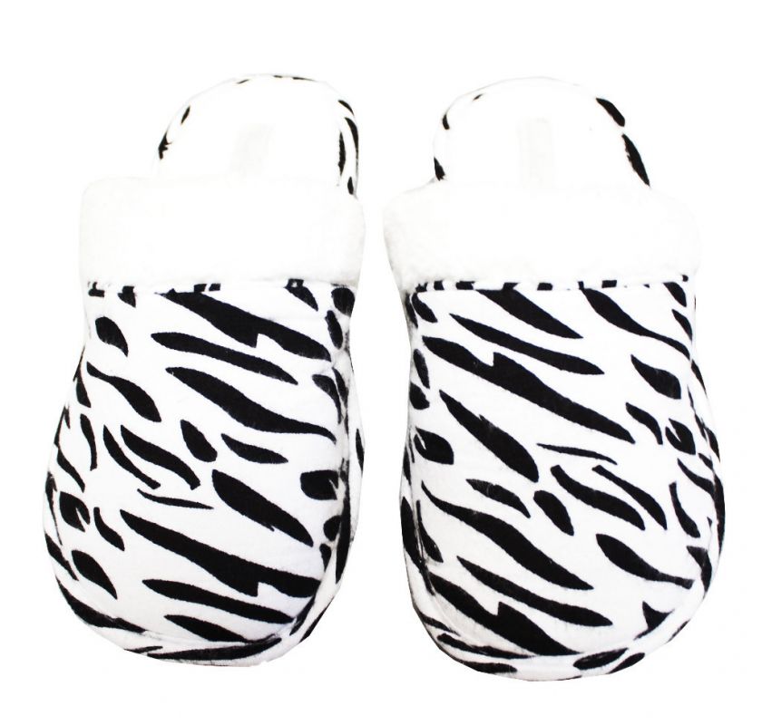   Leisureland Womens Flannel Cozy Slippers Wild Zebra Print White/Black