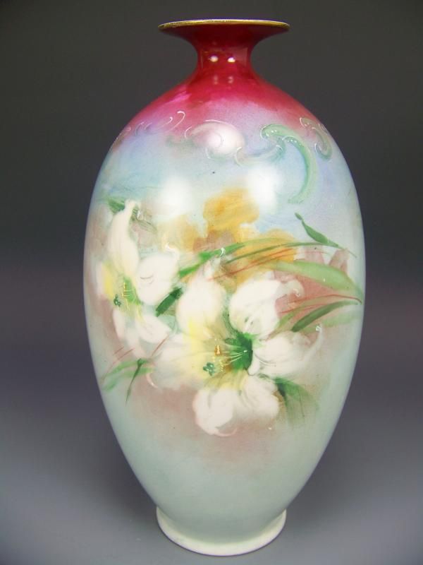 RARE LIMOGES HAND PAINTED LILY TALL VASE SIGNED WORTH  