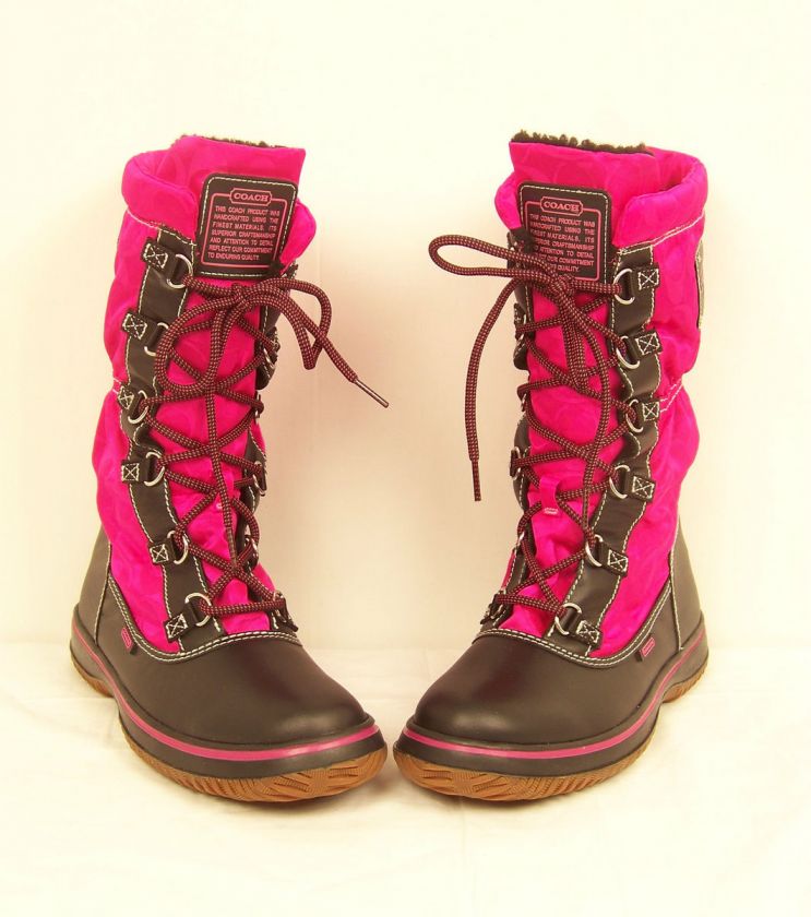 COACH Shaine 12CM Signature C Black/Magenta Snow Boots Shoes NEW IN 