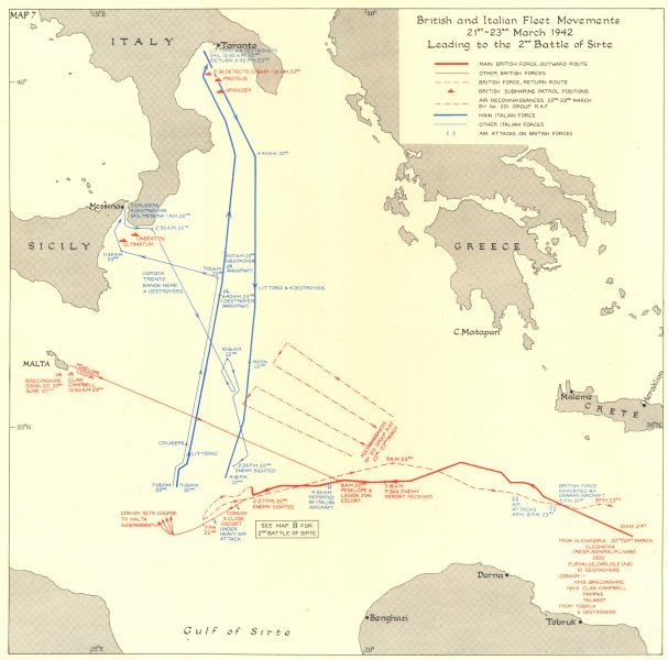 LIBYA British & Italian Fleet tracks March 1942 2nd battle of Sirte 