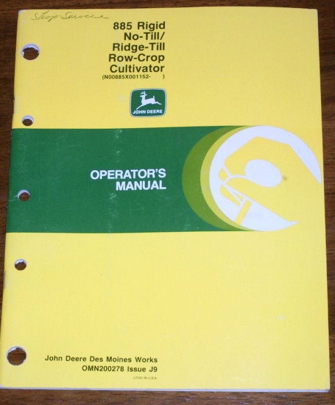 JOHN DEERE 885 RIGID ROW CROP CULTIVATOR OPS MANUAL  