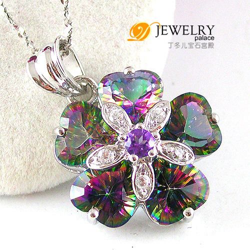 HEART FLOWER 8ct Rainbow Topaz Pendant 925 Sterling Silver  