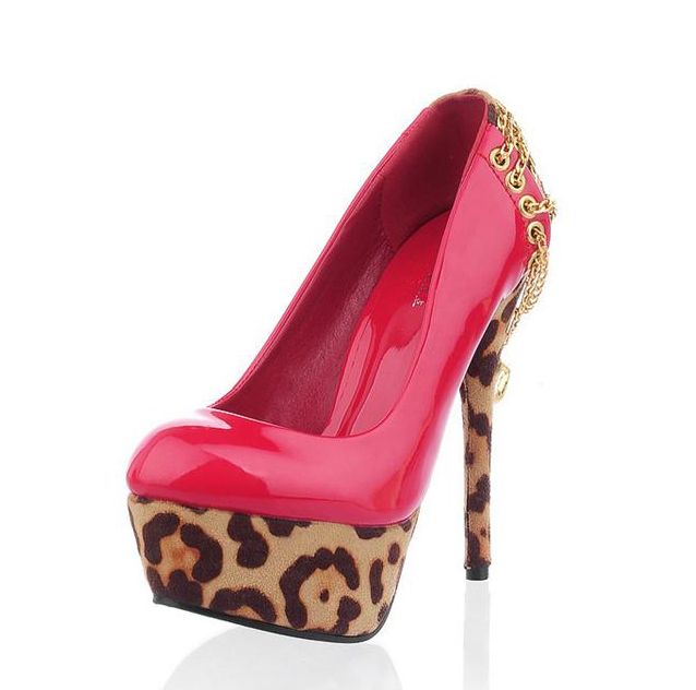 Black Red Leopard Patent Platform Pumps High Heels Women Shoes UK Size 