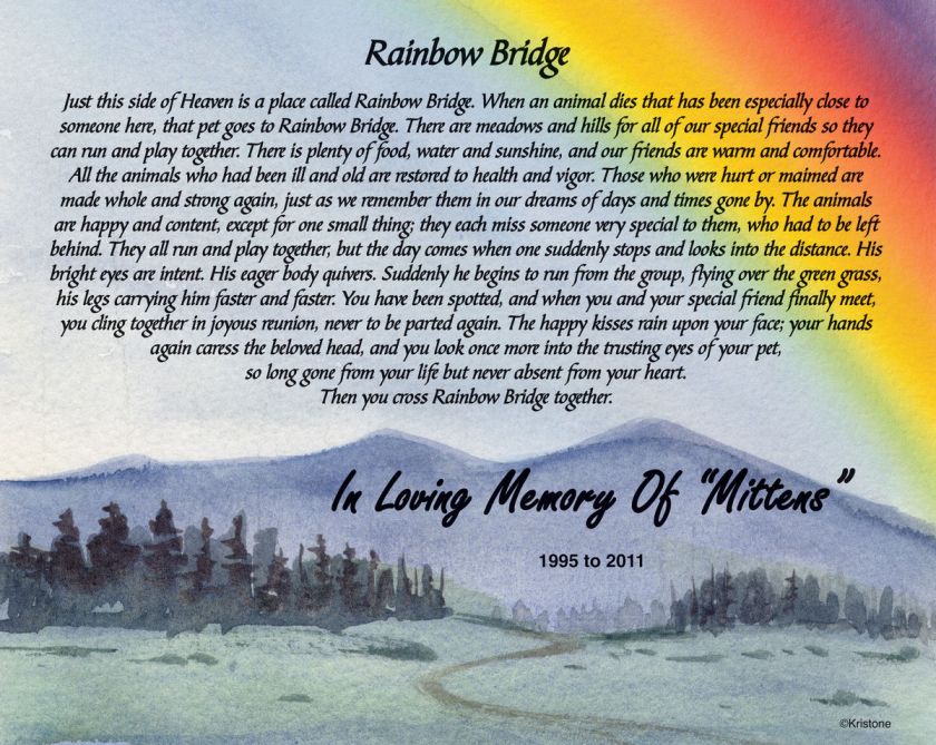 Personalized Rainbow Bridge 8x10 Pet Memorial Poem Sku# 977  