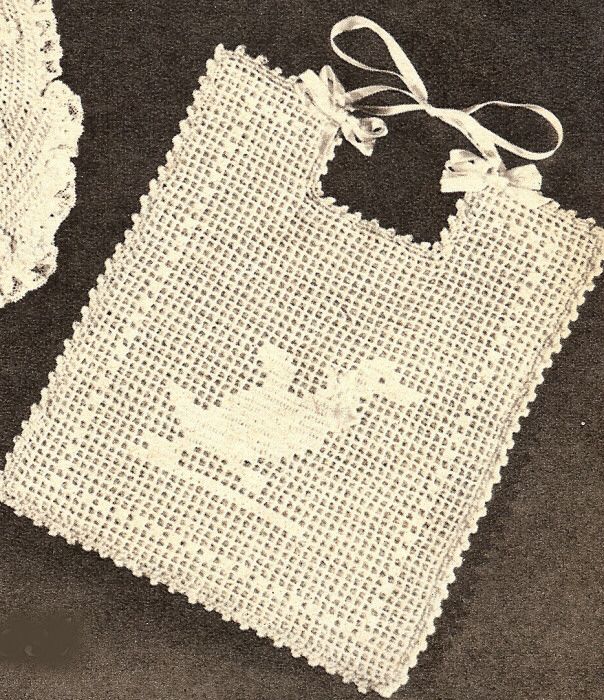 Vintage Filet CROCHET BABY BIB PATTERN Ducky Duck Chart  