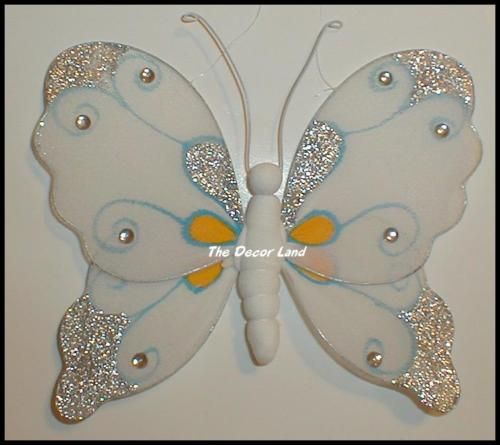 White Glitter BUTTERFLY Hanging Nursery Wall Decor  