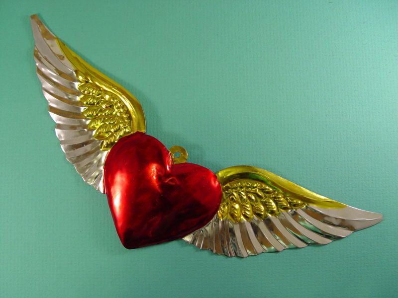 Mexican Tin Milagro Winged Heart Ex Voto  