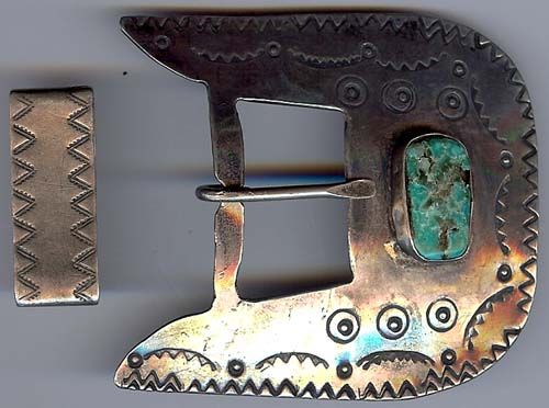 LARGE VINTAGE NAVAJO INDIAN STERLING SILVER TURQUOISE BELT BUCKLE 