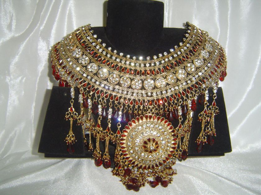 Bollywood Jewelry Jodha Akbar Kundan Bridal Necklace set 9 Pcs Sari 