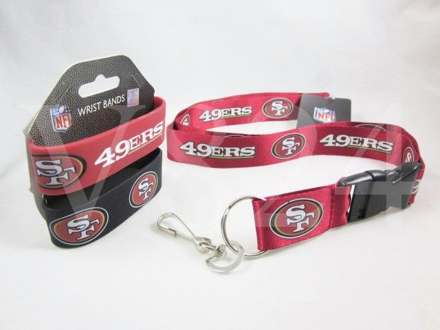 NFL San Francisco 49ers Wristbands Bulk Bandz Bracelet + 49ers Lanyard 