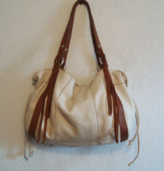 Lucky Brand Handbag~Leather~Vintage Inspired~Hobo Purse~Beige.Brown 