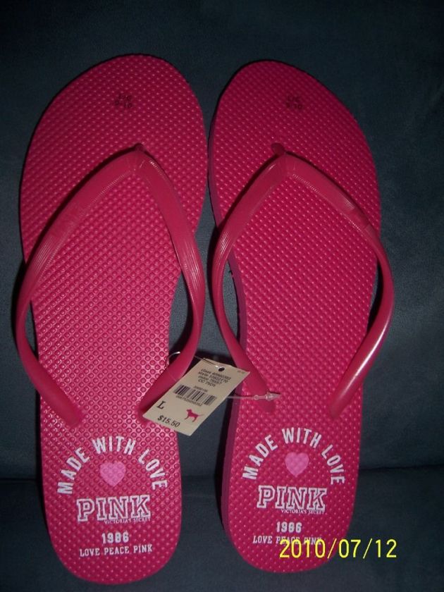 VICTORIAS SECRET PINK FLIP FLOPS MADE WITH LOVE~LARGE  