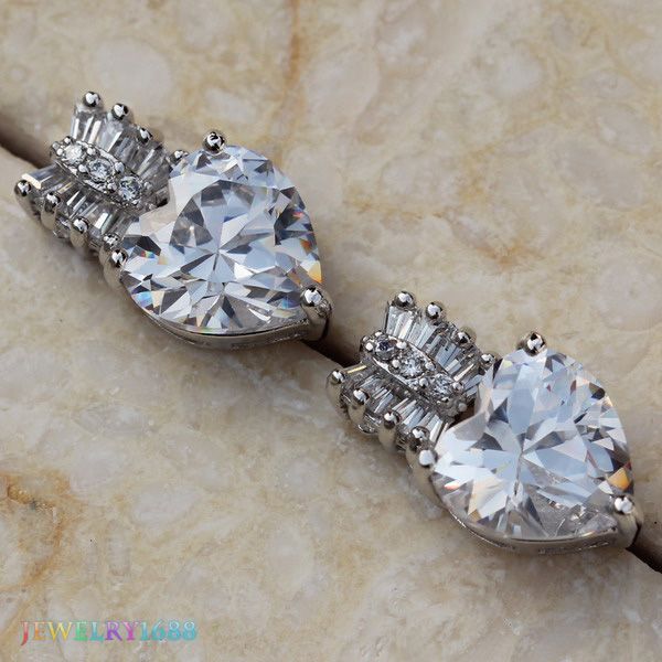 TRENDY WHITE TOPAZ SILVER GEMSTONE STUD EARRINGS I302  