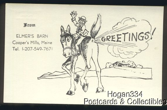 Elmers Barn Coopers Mills Maine Comic Greeting Ad PC  